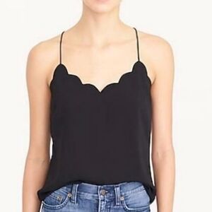 J. CREW Black Scalloped Cami Top Sz 2 NWT Layering
